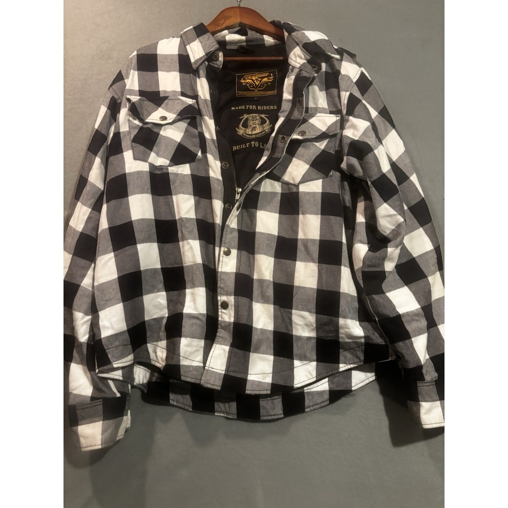 Milwaukee Leather Men's L Plaid Flannel Biker Shirt Armored Buffalo Plaid Black